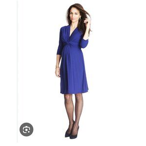 Seraphine Jolene Dress Womens 4 Blue Maternity Knot Front V Neck 3/4 Sleeve